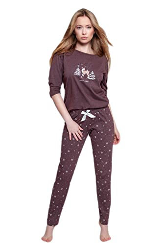 S& SENSIS modischer Baumwoll-Pyjama Schlafanzug Hausanzug Magic, Gr. S (36), Braun Weihnachtsmotiv von S& SENSIS