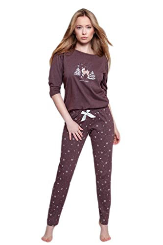 S& SENSIS modischer Baumwoll-Pyjama Schlafanzug Hausanzug Magic, Gr. L (40), Braun Weihnachtsmotiv von S& SENSIS