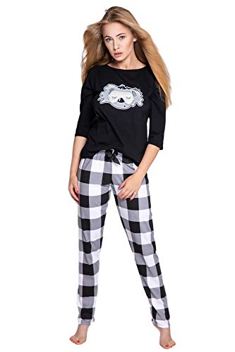 S& SENSIS sensationeller Baumwoll-Pyjama (Made in EU) Shorty Schlafanzug Hausanzug aus zartem Oberteil und toller Hose (M (38), Schwarz/Weiß mit Koala) von S& SENSIS