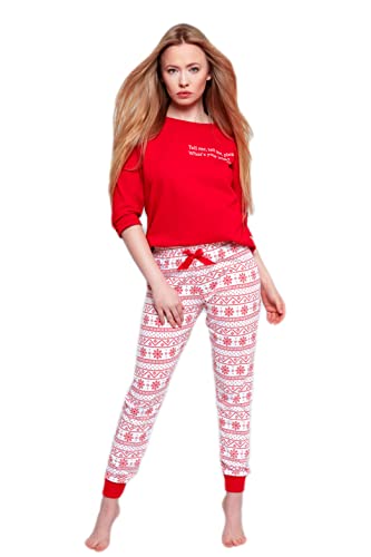 S& SENSIS stilvoller Baumwoll-Pyjama (Made in EU) Schlafanzug Tell Me, Gr. S, Rot/Weiß von S& SENSIS