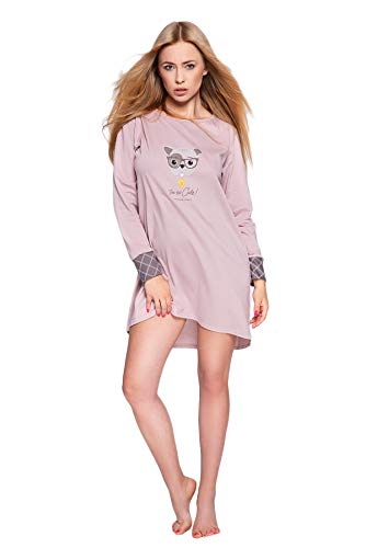 SENSIS edles und hochwertiges Nachthemd (Made in EU) Sleepshirt in ausgefallenem Design (L/XL (40/42), Altrosa mit Hund) von S& SENSIS