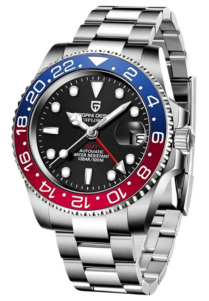 S&T Design Automatikuhr Herren Uhr Edelstahl Armbanduhr Herrenuhr GTM Drehbare Lünette, (inkl. Geschenkbox, mit Armbandkürzer), 40 mm Männer Uhr Saphirglas 100M Wasserdicht Mechanisch Datum Lupe von S&T Design