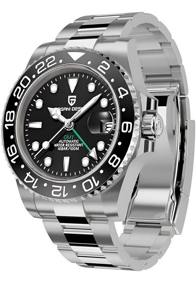 S&T Design Automatikuhr Herren Uhr Edelstahl Armbanduhr Herrenuhr GTM Drehbare Lünette, (inkl. Geschenkbox, mit Armbandkürzer), 40 mm Männer Uhr Saphirglas 100M Wasserdicht Mechanisch Datum Lupe von S&T Design