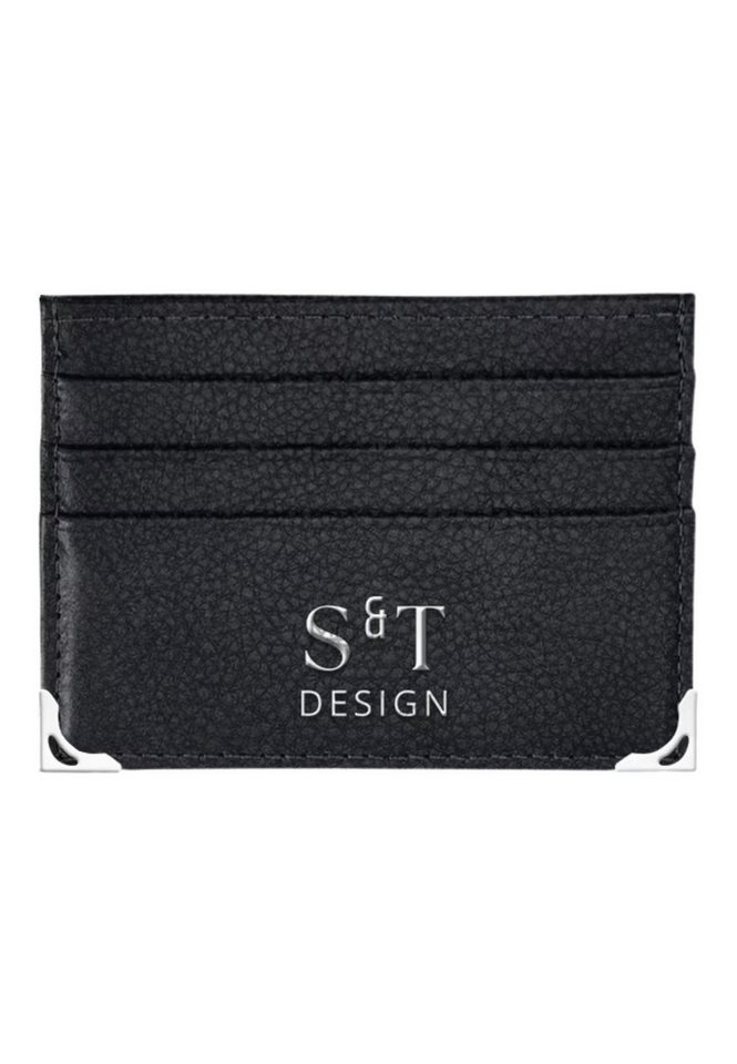 S&T Design Brieftasche Cardholder Kreditkartenetui Leder Optik Slim Wallet (Einzelset, Inklv. Geschenkbox), Luxus Kartenetui Metall Ecken Portemonnaie Minimalistisch Dünn Schwarz von S&T Design