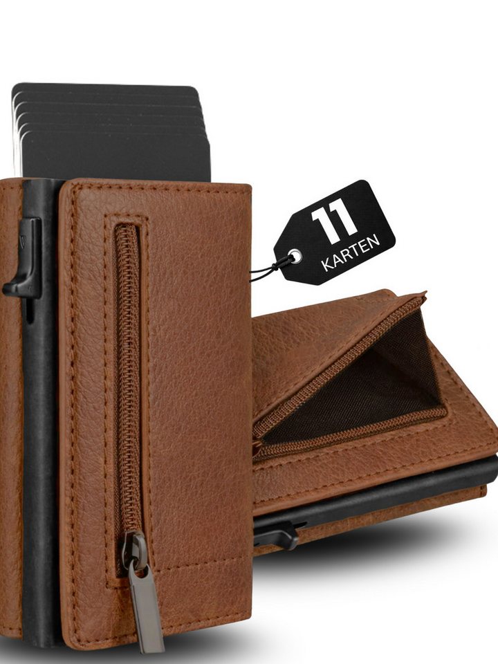 S&T Design Brieftasche S&T Design RFID Blocker Cardholder Slim Wallet Herren veganem Leder (S&T Design portemonnaie, Mit Geschenk verpackung), 8 Kartenfächer, Hochwertiges Material, Elegant, Geschenkbox von S&T Design