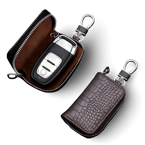 S&T Design Keyless Go Tasche Autoschlüssel Schutz Leder Hülle Schlüsselmäppchen Cover Auto Gadget Zubehör Braun (Braun) von S&T Design