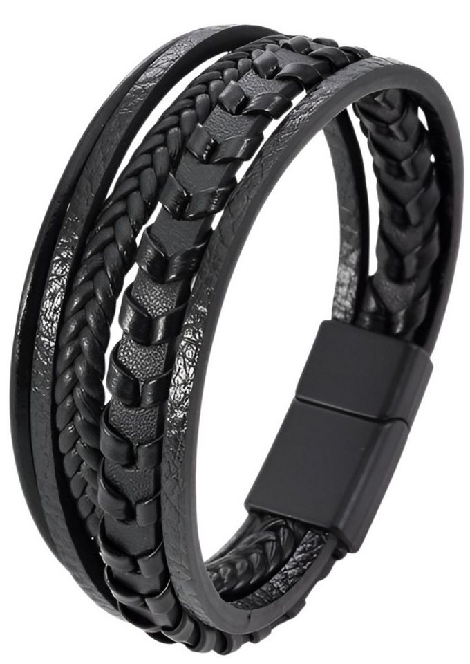 S&T Design Lederarmband Herren Armband Schwarz Braun Blau (Samttüte, 1,5 CM Buckle), Männer Geschenk Geflochten Edelstahl Magnetverschluss von S&T Design