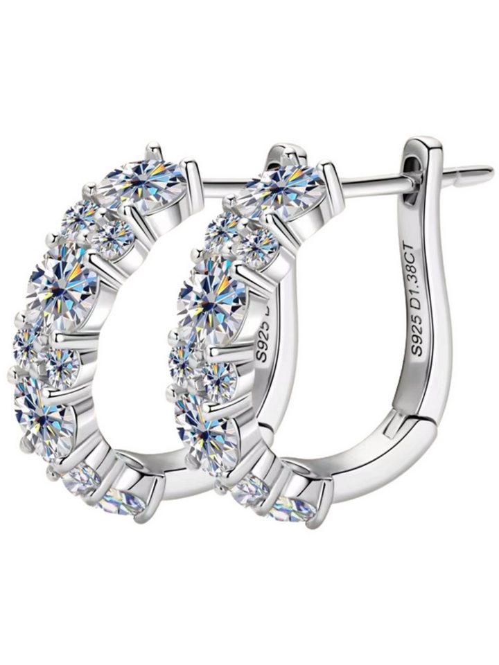 S&T Design Paar Creolen Moissanit Creolen 925 Silber 18K Weissgold Damen Ohrringe (Sterling Silber 925, inkl. Schmuckbox), Echtschmuck Damenohrringe von S&T Design