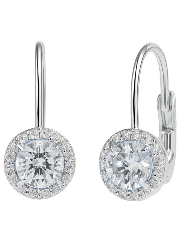 S&T Design Paar Ohrhänger Doppel-Ring Halb Creolen 925 Silber mit VVS1 Moissanite (Zertifikat 925 Silber, Geschenkbox) von S&T Design