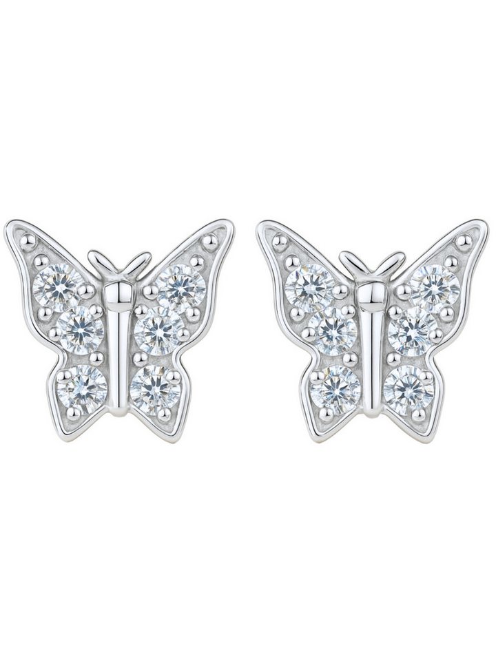 S&T Design Paar Ohrstecker Design Ohrstecker Schmetterling 925 Silber mit Moissanite (Zertifikat 925 Silber, Geschenkbox), Geschenk Klein Schmetterling Ohrringe für Frauen von S&T Design