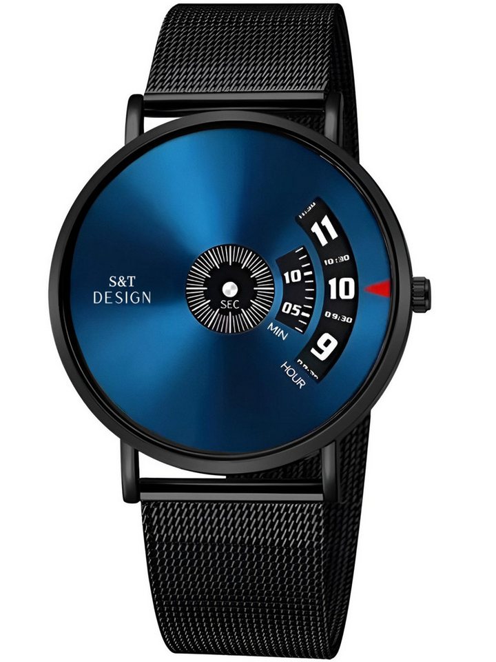 S&T Design Quarzuhr Herren Armbanduhr Mesh Armband Herrenuhr Analoge Männer Uhr, (Uhrenbox, inkl. Werkzeug), Wasserdicht Ultra Dünne Edelstahl Mesh Armband Minimalistisch Anzug von S&T Design