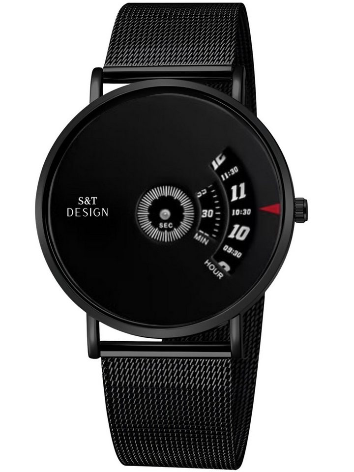 S&T Design Quarzuhr Herren Armbanduhr Mesh Armband Herrenuhr Analoge Männer Uhr, (Uhrenbox, inkl. Werkzeug), Wasserdicht Ultra Dünne Edelstahl Mesh Armband Minimalistisch Anzug von S&T Design
