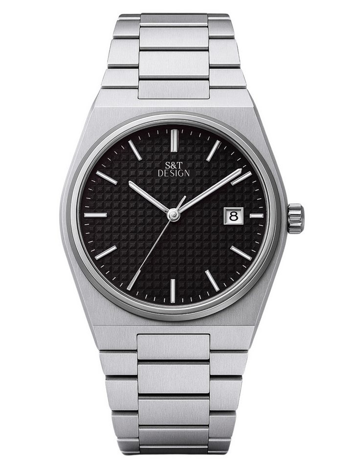 S&T Design Quarzuhr Herrenuhr Edelstahl Armbanduhr Herren Uhr Datum Silber, (Geschenkebox (Etui), inkl. Uhrenbox), Einfache Männer Uhr Metall Silber Datum Wasserdicht 3Bar von S&T Design