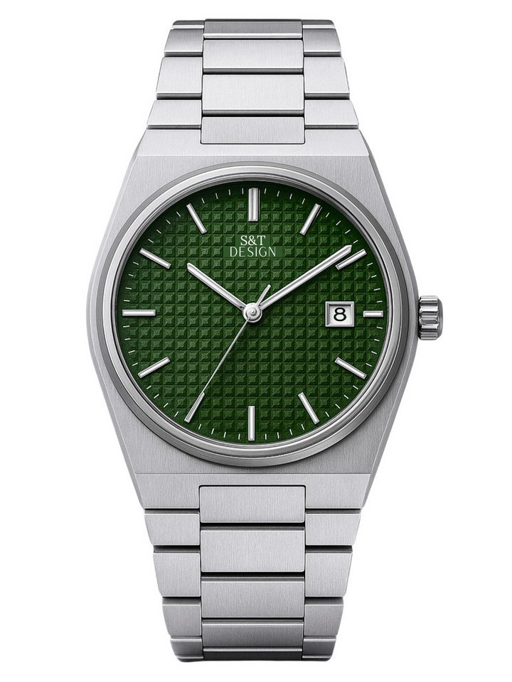 S&T Design Quarzuhr Herrenuhr Edelstahl Armbanduhr Herren Uhr Datum Silber, (Geschenkebox (Etui), inkl. Uhrenbox), Einfache Männer Uhr Metall Silber Datum Wasserdicht 3Bar von S&T Design