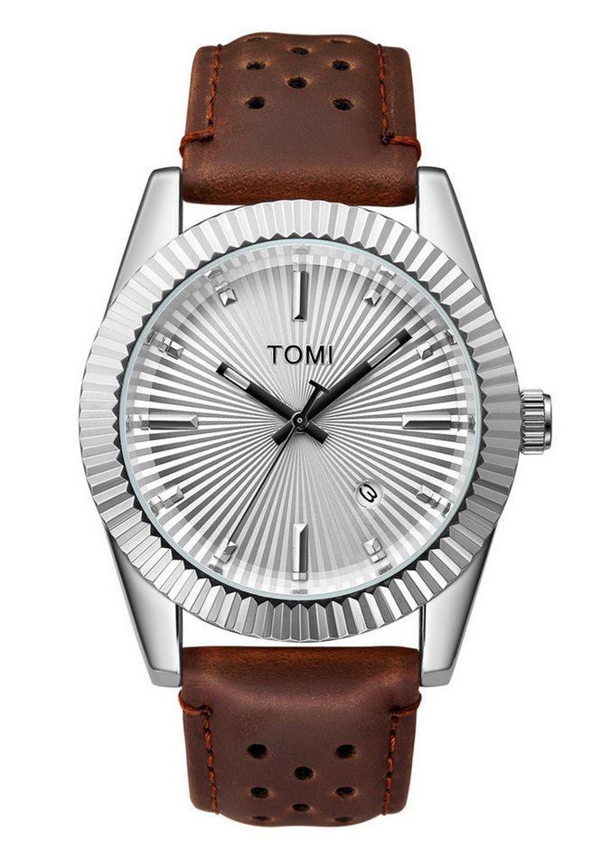 S&T Design Quarzuhr Herren Uhr Leder Armbanduhr Braun Schwarz Elegant Datum Wasserdicht, (Packung, mit Geschenkbox), Edelstahlgehäuse Datumsanzeige Datum Kunstleder von S&T Design