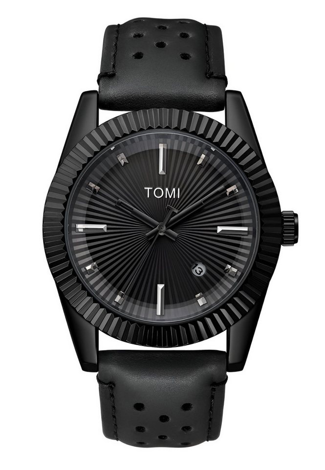 S&T Design Quarzuhr Herren Uhr Leder Armbanduhr Braun Schwarz Elegant Datum Wasserdicht, (Packung, mit Geschenkbox), Edelstahlgehäuse Datumsanzeige Datum Kunstleder von S&T Design