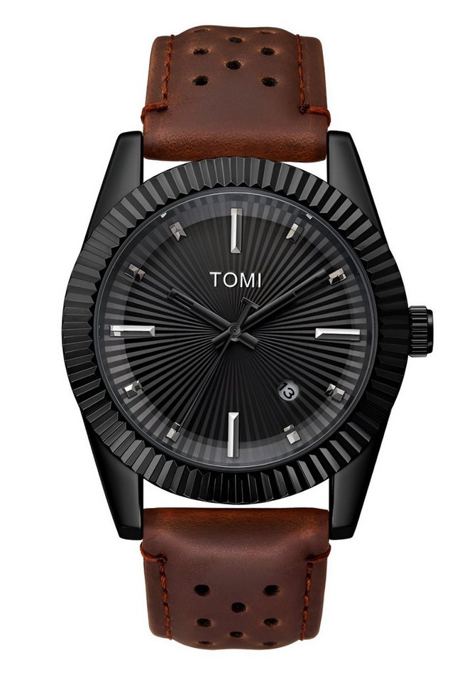 S&T Design Quarzuhr Herren Uhr Leder Armbanduhr Braun Schwarz Elegant Datum Wasserdicht, (Packung, mit Geschenkbox), Edelstahlgehäuse Datumsanzeige Datum Kunstleder von S&T Design