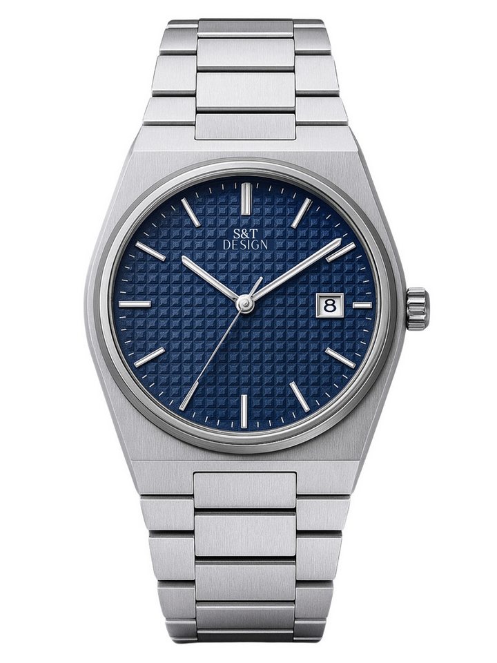 S&T Design Quarzuhr Herren Uhren Edelstahl Analog Armbanduhr 40mm, (Geschenkebox (Etui), inkl. Uhrenbox), Einfache Männer Uhr Metall Silber Datum Wasserdicht 3Bar von S&T Design