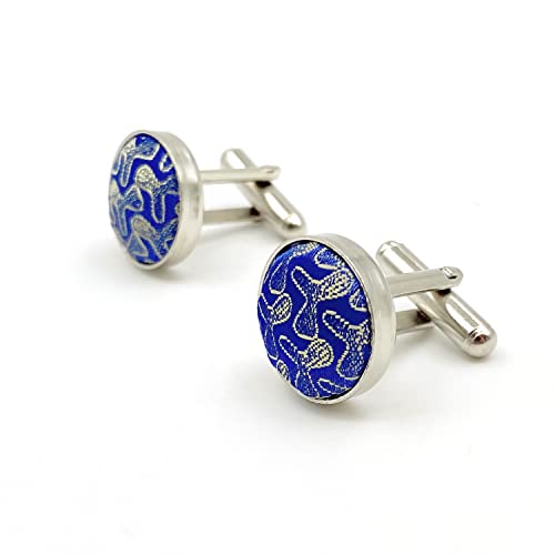 S&W SHLAX&WING Blau Azurblau Hellgelb gemusterte passende Manschettenknöpfe von S&W SHLAX&WING