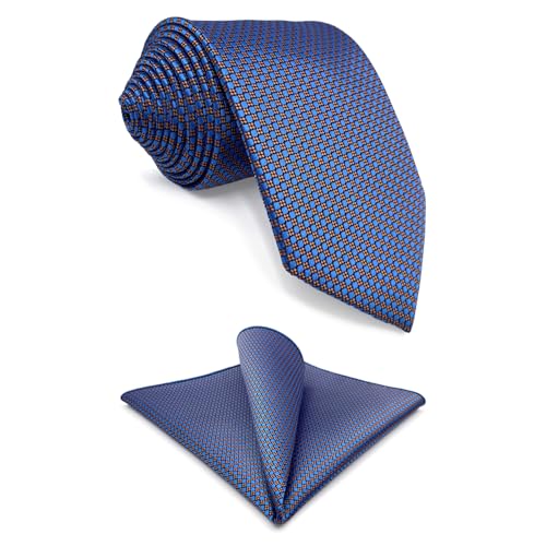 S&W SHLAX&WING Blau Orange Geometrische Herren Krawatte mit Einstecktuch Set 147cm von S&W SHLAX&WING