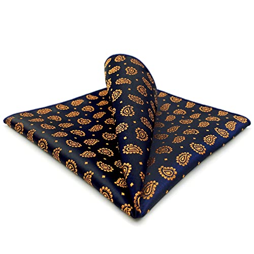 S&W SHLAX&WING Einstecktücher für Herren Blau mit orangefarbenem Paisley Hochzeitsgeschenk Pocket Square von S&W SHLAX&WING