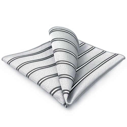 S&W SHLAX&WING Gestreiftes Herren-Einstecktuch Grau mit silbernen schwarzen Streifen für Anzugjacke von S&W SHLAX&WING