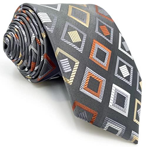 S&W SHLAX&WING Herren Krawatte grau mit rot-gelben Karos für Anzugjacken Krawatte lang 160cm von S&W SHLAX&WING