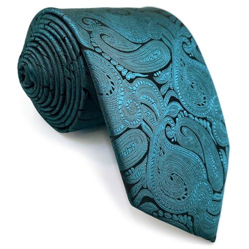 S&W SHLAX&WING Herrenkrawatte blaugrün Paisley Krawatte für Anzüge gewebt klassisch Größe 147cm×8cm von S&W SHLAX&WING