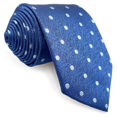 S&W SHLAX&WING Herrenkrawatte gepunktete Krawatte blaue Punkte azurblau formell Jacquard gewebt extra lang 160cm von S&W SHLAX&WING