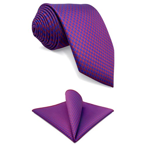 S&W SHLAX&WING Himbeerrot Houndstooth Herren Krawatte mit Einstecktuch Set 147cm von S&W SHLAX&WING
