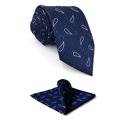 S&W SHLAX&WING Krawatte für Männer Bräutigam Krawatten Blau Marine Paisley Classic Size Krawatte mit Einstecktücher Set von S&W SHLAX&WING