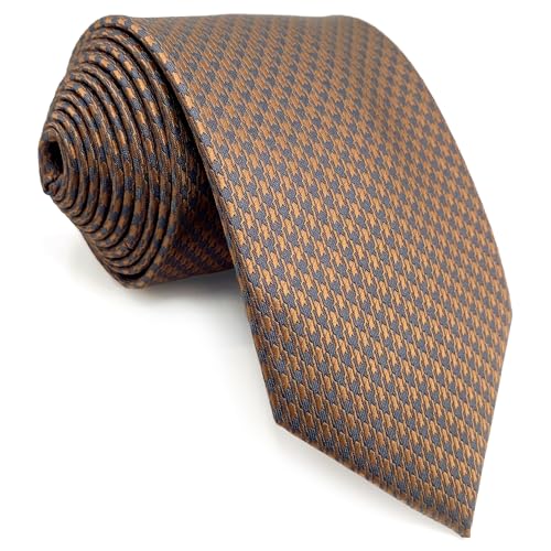 S&W SHLAX&WING Krawatten für Herren Hahnentritt Khaki Rose Beige Grau Krawatte Slim Skinny 147cmx6cm von S&W SHLAX&WING