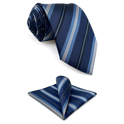 S&W SHLAX&WING Krawatten für Herren königsblau marineblau gestreift Krawatten Set für Anzugjacke reguläre Form klassisch Größe 147cm×8cm von S&W SHLAX&WING