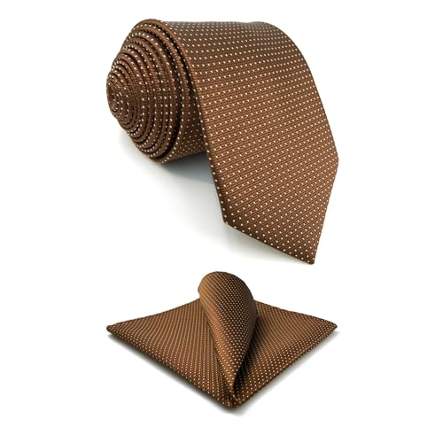 S&W SHLAX&WING Krawatten für Männer Braun Kupfer Formale Krawatte mit weißen Punkten Krawatte in klassischer Größe mit quadratischem Einstecktuch von S&W SHLAX&WING