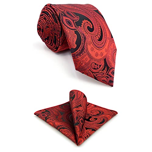 S&W SHLAX&WING Paisley-Krawatten für Herren, Rot, Schwarz, Hochzeit, elegantes Trauzeugen-Krawatten-Set mit Einstecktuch, extra lang, 160 cm von S&W SHLAX&WING