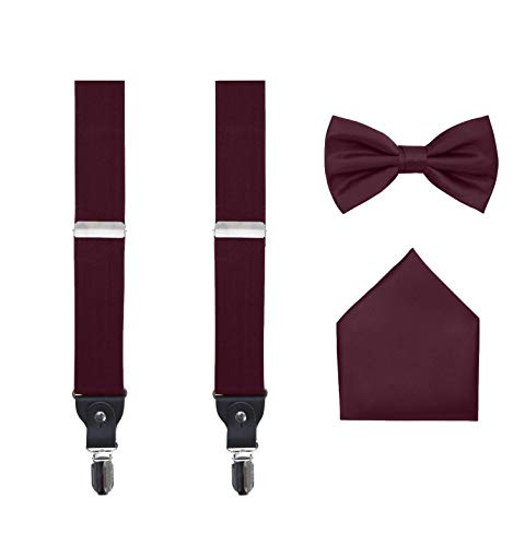 S.H. Churchill & Co. Herren 3-teiliges Straps-Set – inklusive Hosenträger, passender Fliege, Taschentuch und Geschenkbox, Merlot, Einheitsgröße von S.H. Churchill & Co.