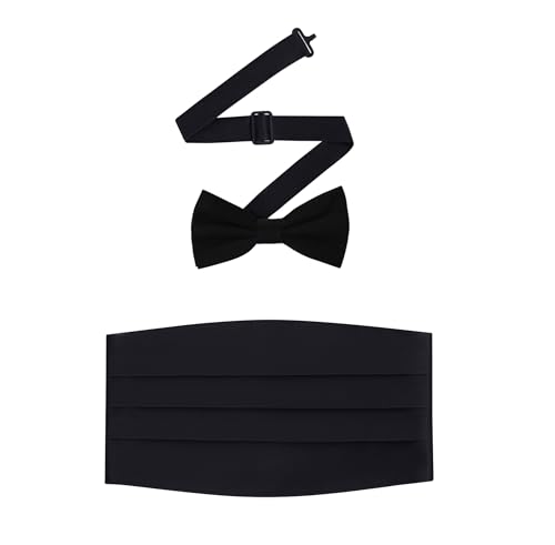 S.H. Churchill & Co. Vorgebundene Fliege und Kummerbund aus 100 % Seide, für Smoking, Hochzeit, schwarze Krawatte, Event, 16 mm Seide, Geschenkbox, Schwarz, Schwarz, Einheitsgröße von S.H. Churchill & Co.