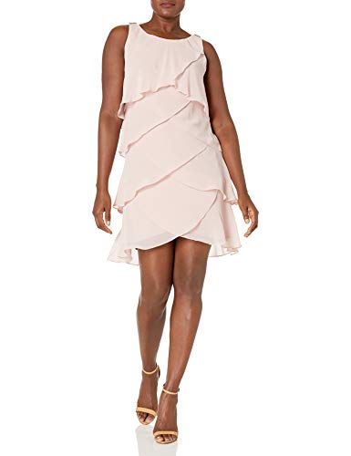 S.L. Fashions Damen Ärmelloses Chiffon-Cocktailkleid, gestuft, Petite and Missy Kleid für besondere Anlässe, Verblasste Rose, 40 Zierlich von S.L. Fashions