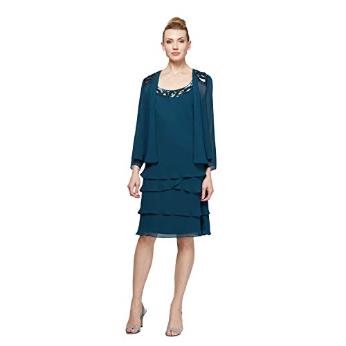 S.L. Fashions Damen Embellished Tiered Jacket Dress (Petite and Regular) Kleid fr besondere Anlsse, Blaugrün, 38 von S.L. Fashions