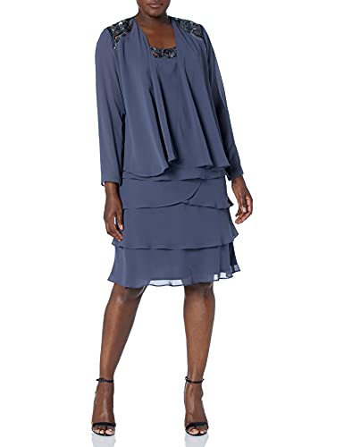 S.L. Fashions Damen Embellished Tiered Jacket Dress (Petite and Regular) Kleid für die Brautmutter, Stahl, 40 von S.L. Fashions