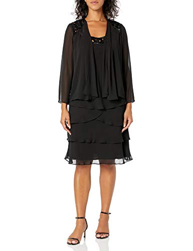 S.L. Fashions Damen Embellished Tiered Jacket Dress (Petite and Regular) Kleid für die Brautmutter, schwarz, 46 von S.L. Fashions