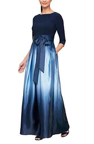 S.L. Fashions Damen Langes Partykleid aus Satin, 3/4-Ärmel, ärmellos, mit Taschen Kleid für besondere Anlässe, Marineblau und Wedgewood, 40 Zierlich von S.L. Fashions