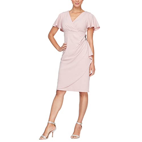 S.L. Fashions Damen Midi-Etuikleid, V-Ausschnitt, Flatterärmel mit Hüft-Aufkleber Kleid für besondere Anlässe, Blush, 42 von S.L. Fashions