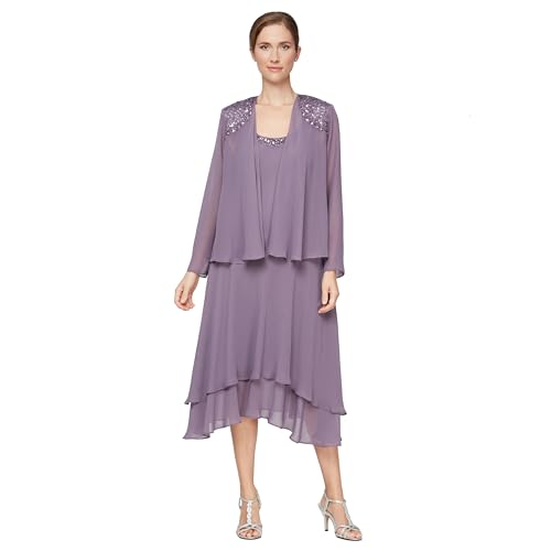 S.L. Fashions Damen Brautmutter mit Verziertem Ausschnitt und Schulter, Hochzeitsgäste (Zierliche und Normale Größen) Kleid für besondere Anlässe, ICY Orchidee, 46 von S.L. Fashions