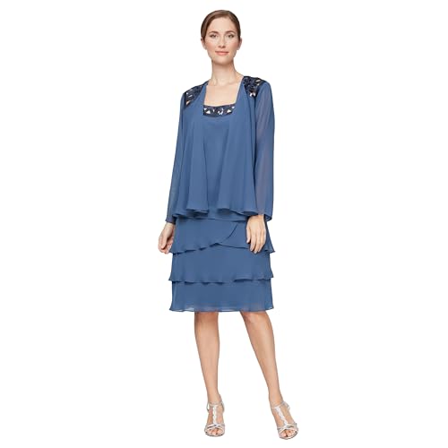 S.L. Fashions Damen Mother of The Bride Jacket Dress with Sequined Cut Out Shoulder (Petite and Regular Sizes) Brautmutterkleid, Wedgewood, 40 von S.L. Fashions