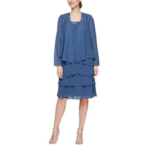S.L. Fashions Damen Mother of The Bride Jacket Dress with Sequined Cut Out Shoulder (Petite and Regular Sizes) Brautmutterkleid, Wedgewood, 46 von S.L. Fashions