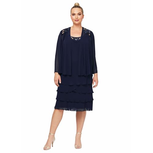 S.L. Fashions Damen Jackenkleid für die Brautmutter mit Paillettenausschnitten An der Schulter Brautmutterkleid, Deep Navy, 48 von S.L. Fashions