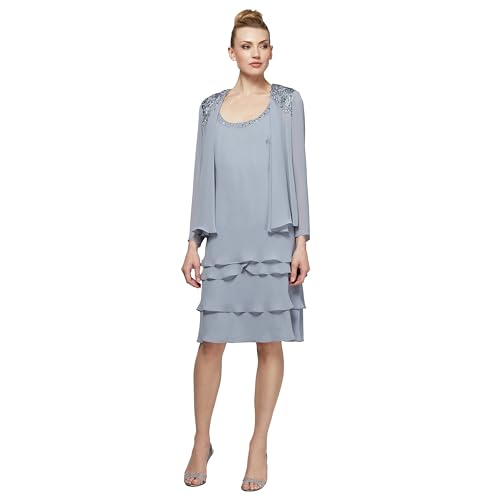 S.L. Fashions Damen Mother of The Bride Tiered Jacket Dress with Shoulder Embellishment Kleid für besondere Anlässe, Beton, 48 von S.L. Fashions