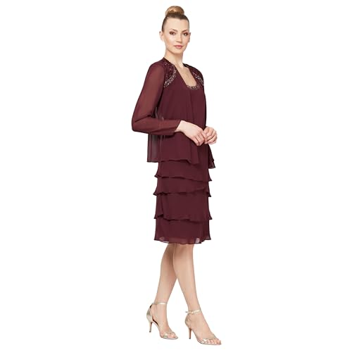 S.L. Fashions Damen Mother of The Bride Tiered Jacket Dress with Shoulder Embellishment (Petite and Regular Sizes) Kleid für besondere Anlässe, Feige, 48 von S.L. Fashions