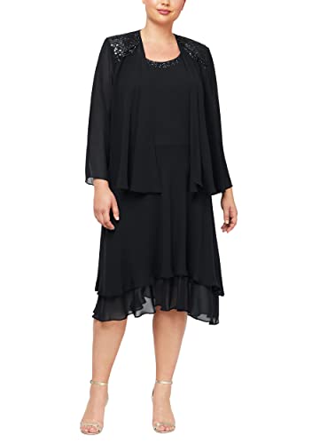 S.L. Fashions Damen Plus Size Embellished Tiered Jacket Dress Kleid fr besondere Anlsse, schwarz, 50 Mehr von S.L. Fashions
